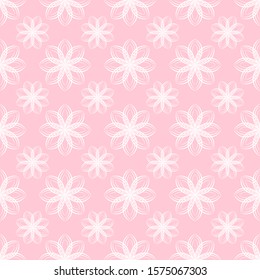  Seamless floral pattern, white contour flowers on pink background. Design for web page, textures, card, poster, fabric, textile.