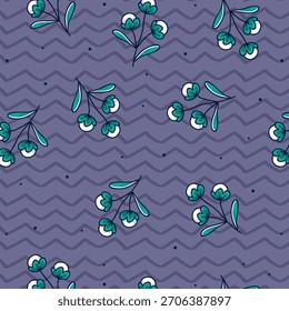 Padrão floral contínuo com flores brancas de algodão e folhas verdes em um fundo verde pastel macio. Ideal para design têxtil, papel de embrulho, papel de parede e impressões de tecido. Ilustração vetorial
