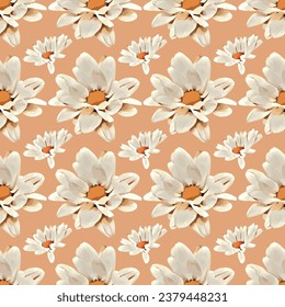 Seamless floral pattern. White daisy chrysanthemum pattern. Watercolor flowers. Delicate vector pattern for the design of bed linen, wallpaper, stationery, and textile printing.