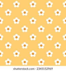 Seamless floral pattern. White flower on a yellow background. Vector illustration