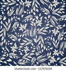 seamless floral pattern with white flowers on blue background. eps10