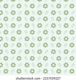 Seamless floral pattern with white flowers on green background. Modern blossom decoration with botanical ornament