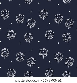 Seamless floral pattern with white flowers on dark background