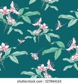 Seamless floral pattern with white flowers 