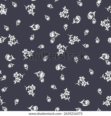 Seamless Floral Pattern with White Flowers on Dark Background – Minimal Elegant Design