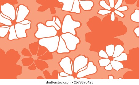 Patrón floral inconsútil con el hibisco blanco y el fondo anaranjado del diseño de la tela de las flores