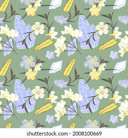 Impresionante estampado floral de adelfa blanca y gemas de cristal en colores de moda.