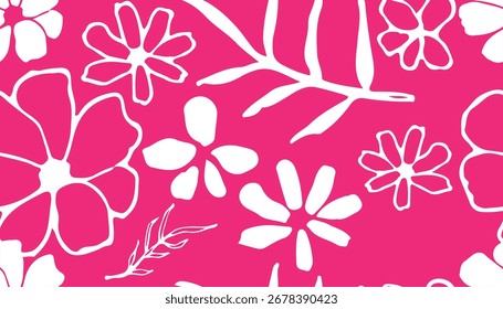 Patrón floral sin fisuras con diseño de Vector de flores de contorno blanco
