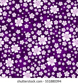 Seamless floral pattern with white and pink colored flowers. Elegant flower pattern on violet background.