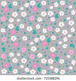 Seamless floral pattern. White and pink flower isolated on grey background. vector Illustration