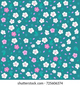 Seamless floral pattern. White and pink flower isolated on mint background. vector Illustration