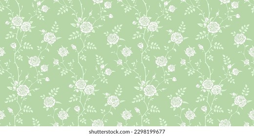 Patrón floral sin soldadura con rosas blancas. Fondo vectorial. Textura ornamental interminable para rellenos, tela, envoltura de regalo, papel digital, papel tapiz, etc.