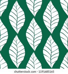 Seamless floral pattern with white shabby hand drawn leaves on turquoise background. Nature vector background. Vector simple ornament