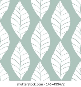 Seamless floral pattern with white shabby hand drawn leaves on turquoise background. Nature vector background. Vector simple ornament
