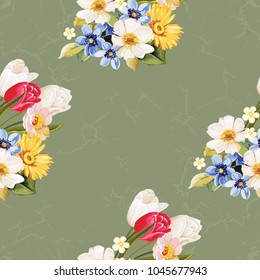 Seamless floral pattern white and tulip Vector Illustration