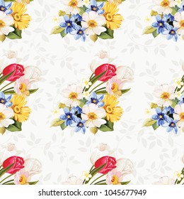 Patrón floral sin fisuras blanco y tulipán Vector Ilustración
