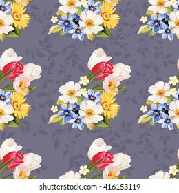 Patrón floral sin fisuras blanco y tulipán Vector Ilustración EPS8