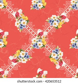 Seamless floral pattern white and tulip Vector Illustration EPS8