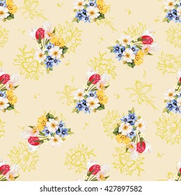 Seamless floral pattern white and tulip Vector Illustration EPS8
