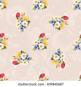 Seamless floral pattern white and tulip Vector Illustration EPS8