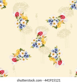 Seamless floral pattern white and tulip Vector Illustration EPS8