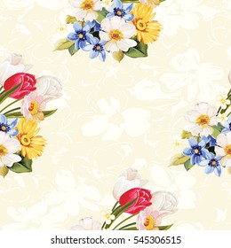 Patrón floral sin fisuras blanco y tulipán Vector Ilustración EPS8