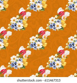Seamless floral pattern white and tulip Vector Illustration EPS8