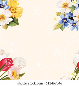 Patrón floral sin fisuras blanco y tulipán Vector Ilustración EPS8