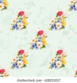 Patrón floral sin fisuras blanco y tulipán Vector Ilustración EPS8