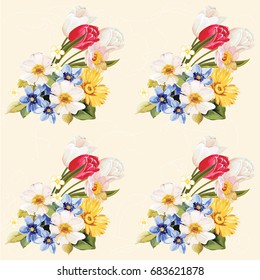Patrón floral sin fisuras blanco y tulipán Vector Ilustración EPS8
