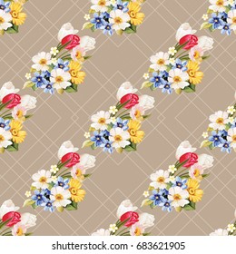 Patrón floral sin fisuras blanco y tulipán Vector Ilustración EPS8