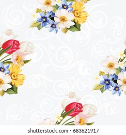 Patrón floral sin fisuras blanco y tulipán Vector Ilustración EPS8