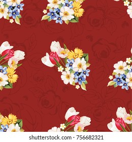 Seamless floral pattern white and tulip Vector Illustration EPS8