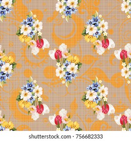 Seamless floral pattern white and tulip Vector Illustration EPS8