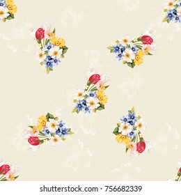 Patrón floral sin fisuras blanco y tulipán Vector Ilustración EPS8