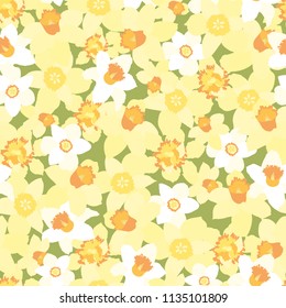 Seamless floral pattern with white and yellow daffodils