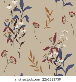 Seamless floral pattern with wild botany in vintage style. Vector illustration.