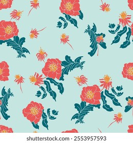 Seamless floral pattern, wild flowers, white background, endless, all over print to use textile, fabric, clothing, backdrop, wallpaper, blanket, home textile, clothing, fashion, packaging, gift wrap