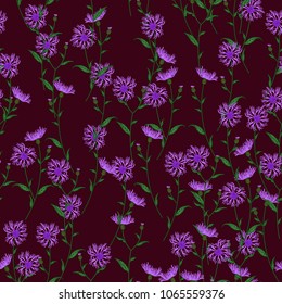 Seamless floral pattern with wild meadow flowers, herbs. Delicate flower print for wallpaper, dress, clothes, surface. Trendy colors. Free order.
