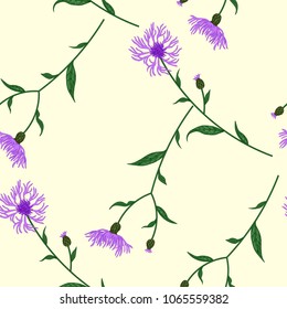 Seamless floral pattern with wild meadow flowers, herbs. Delicate flower print for wallpaper, dress, clothes, surface. Trendy colors. Free order.