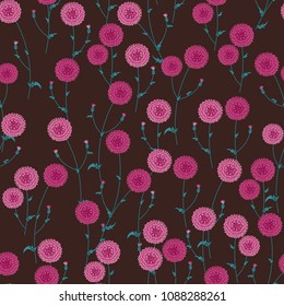 Seamless floral pattern with wild meadow flowers, herbs. Delicate flower print for wallpaper, dress, clothes, surface. Trendy color