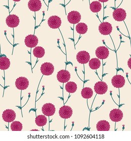 Seamless floral pattern with wild meadow flowers, herbs. Delicate flower print for wallpaper, dress, clothes, surface. Trendy color