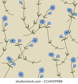 Seamless floral pattern with wild meadow flowers. Stylized flax blossom.