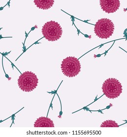 Seamless floral pattern with wild meadow allium flowers, herbs. Delicate flower print for wallpaper, dress, clothes, surface. Trendy colors.