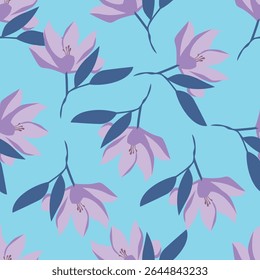 Seamless floral pattern with wild plants in vintage style. Beautiful botanical design with decorative art field: small wild flowers, leaves, twigs on a natural green background. Vector illustration.
