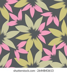 Seamless floral pattern with wild plants in vintage style. Beautiful botanical design with decorative art field: small wild flowers, leaves, twigs on a natural green background. Vector illustration.
