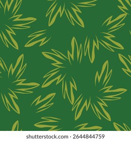 Seamless floral pattern with wild plants in vintage style. Beautiful botanical design with decorative art field: small wild flowers, leaves, twigs on a natural green background. Vector illustration.
