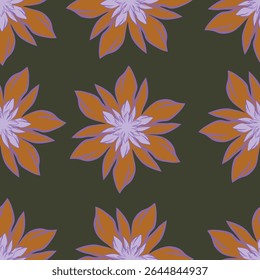 Seamless floral pattern with wild plants in vintage style. Beautiful botanical design with decorative art field: small wild flowers, leaves, twigs on a natural green background. Vector illustration.
