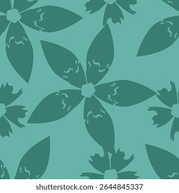 Seamless floral pattern with wild plants in vintage style. Beautiful botanical design with decorative art field: small wild flowers, leaves, twigs on a natural green background. Vector illustration.
