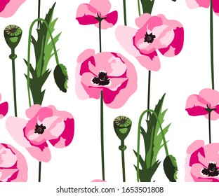 Seamless floral pattern with wild poppy ornamental decorative background. Vector pattern. Print for textile, cloth, wallpaper, scrapbooking